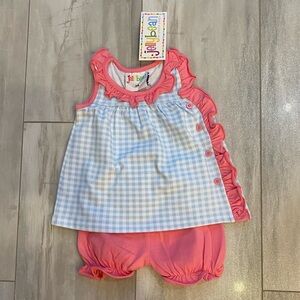 NWT Jellybean Clara Blue Gingham Jersey Sleeveless Top and Bloomers Set girls 3M